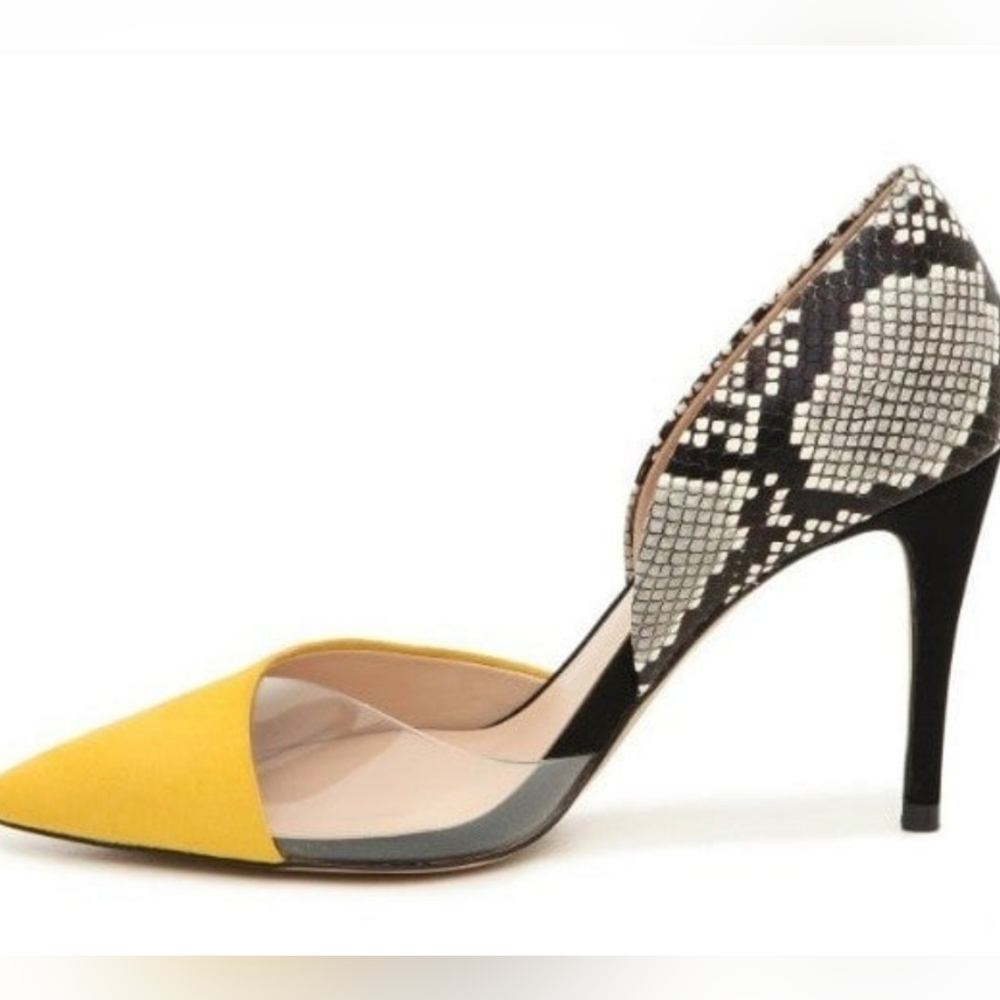 ALDO Serpent Pointed Toe Yellow and Black Pump Heels Size 7.5 - Picture 2 of 12